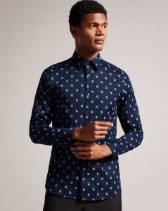 Ted Baker Kyme Long Sleeve Ditsy Floral Shirt Navy | 5871640-UX