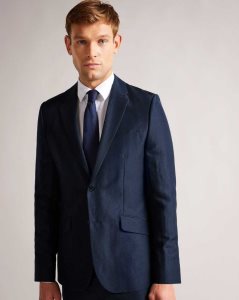 Ted Baker Lancej Wool And Linen Blazer Navy | 5683917-DC