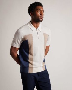 Ted Baker Larbrot Short Sleeve Zip Neck Polo Ecru | 3865170-RW