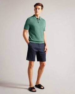 Ted Baker Leder Linen Blend Half Elasticated Shorts Navy | 7540986-LH