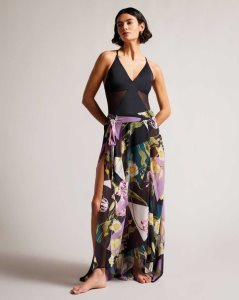 Ted Baker Leighen Floral Maxi Skirt Cover Up Black | 3597264-IS
