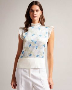 Ted Baker Luseea Woven Front Knit Top Sky Blue | 1267583-YU