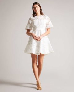 Ted Baker Lydiiha Mini Fit And Flare Lace Dress White | 2501693-PS