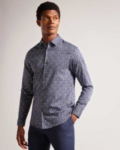 Ted Baker Maccle Long Sleeve Spot Print Shirt Navy | 4750921-YP