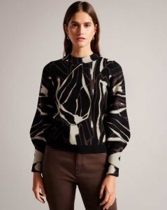 Ted Baker Marelia Abstract Jumper With Puff Sleeve Black | 1684259-UD