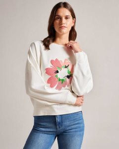 Ted Baker Marene Textured Flower Graphic Jumper White | 7530982-BL