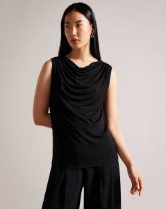 Ted Baker Margeta Cowl Neck Draped Top Black | 4320819-IX