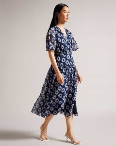 Ted Baker Marllee Fit and Flare Tiered Midi Dress Dark Navy | 4312756-MH