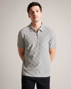 Ted Baker Maroc Short Sleeve Zip Jacquard Polo Shirt Grey-Marl | 6294518-WY