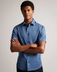 Ted Baker Marrsho Short Sleeve Smart Jersey Shirt Medium Blue | 6420137-NK