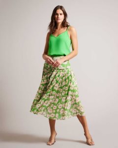 Ted Baker Maryin Floral Pleated Midi Skirt Green | 1754809-LT