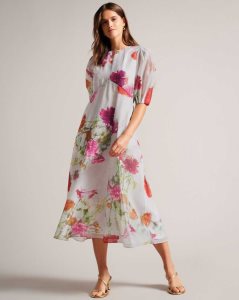 Ted Baker Mekayla Empire Line Midi Dress With Puff Sleeve White | 3976541-EU