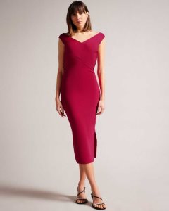 Ted Baker Mikella Crossover Knit Midi Bodycon Bright Pink | 8704629-LR