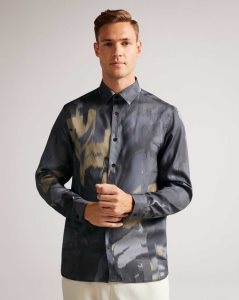 Ted Baker Mordun Long Sleeve Abstract Butterfly Print Shirt Grey | 6874139-AZ