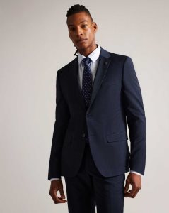 Ted Baker Morfajr Wool Blend Check Suit Jacket Navy | 4197265-QN