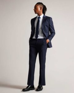 Ted Baker Morfatr Wool Check Suit Trousers Navy | 1534082-FD