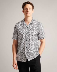 Ted Baker Mulben Short Sleeve Embroidered Shirt White | 1867920-LC