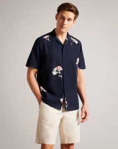 Ted Baker Neele Short Sleeve Floral Printed Shirt Navy | 6378012-NP