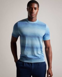 Ted Baker Notte Short Sleeve Ombre Stripe T-Shirt Dark Blue | 2974531-HR