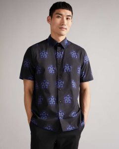 Ted Baker Paden Short Sleeve Floral Printed Shirt Black | 3469872-VK