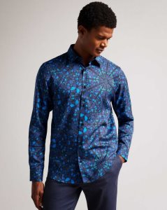 Ted Baker Parlee Long Sleeve Butterfly Print Shirt Blue | 3916407-VB