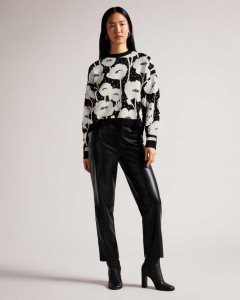 Ted Baker Pipha Cropped Jacquard Knitted Jumper Black | 9456708-AT