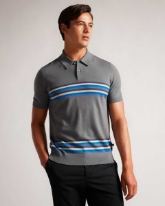 Ted Baker Pital Striped Wool Polo Shirt Medium Blue | 8019742-XQ