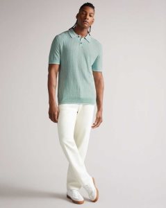 Ted Baker Pitfeld Knitted Stitch Polo Shirt Sky Blue | 3576089-VK