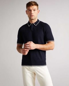 Ted Baker Pitfeld Knitted Stitch Polo Shirt Navy | 3761285-FU