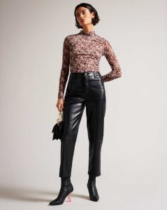 Ted Baker Plaider Straight Leg Faux Leather Trousers Black | 0638719-TK