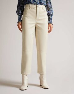 Ted Baker Plaider Straight Leg Faux Leather Trousers Natural | 3875196-PS