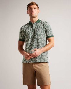 Ted Baker Plasta Short Sleeve Regular Fit Floral Polo Green | 1807346-UO