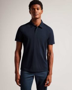 Ted Baker Polsden Short Sleeve Cashmere Blend Polo Shirt Navy-Blue | 8923460-OP