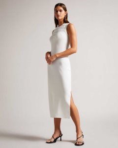 Ted Baker Polyan Stitch Detailed Bodycon Dress White | 3028571-PA