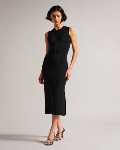 Ted Baker Polyan Stitch Detailed Bodycon Dress Black | 7093618-PZ