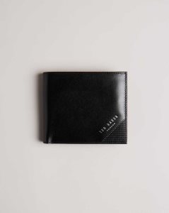 Ted Baker Prugs Embossed Corner Leather Bifold Coin Wallet Black | 8572093-OS