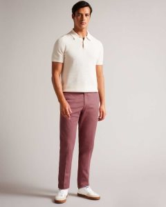 Ted Baker Quarts Belted Straight Leg Trousers Maroon | 8971052-PI