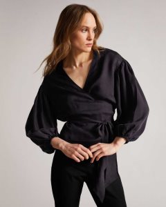 Ted Baker Ralda Wrap Top With Blouson Full Sleeve Navy | 3809246-DZ