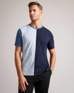 Ted Baker Ramin Short Sleeve Vertical Colour Block T-Shirt Dark Blue | 6302917-QK