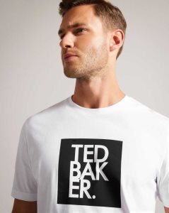 Ted Baker Rofata Short Sleeve Square Logo Graphic T-Shirt White | 5408679-AR