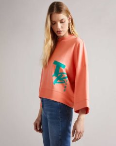 Ted Baker Romana Cropped Jumper With 3/4 Sleeve Coral | 0521483-ED