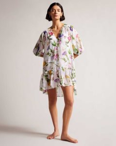 Ted Baker Rosmryy Floral Cover Up With Dropped Waist White | 7891042-LJ