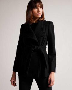 Ted Baker Rytaa SHORT WOOL WRAP COAT Jet-Black | 6195230-YJ