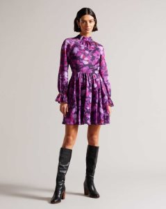 Ted Baker Sammieh High Neck Fit And Flare Mini Dress Purple | 8493502-FW