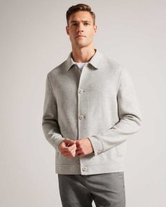 Ted Baker Sharpow Wool Blend Collared Jacket Grey-Marl | 3680571-VE