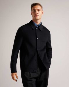 Ted Baker Sharpow Wool Blend Collared Jacket Navy | 8540371-QD