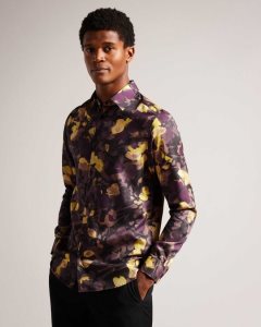 Ted Baker Sleven Long Sleeve Watercolour Print Shirt Multicoloured | 0214987-CL