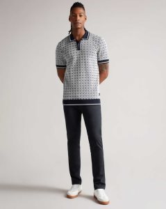 Ted Baker Staffrd Short Sleeve Jacquard Polo with Tipping Navy | 8925307-YV