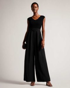 Ted Baker Tabbiaa Knitted Bodice Wide Leg Jumpsuit Black | 1562947-KU