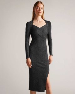 Ted Baker Tabytha Slim Fit Cross Over Knit Dress Black | 0539712-BV